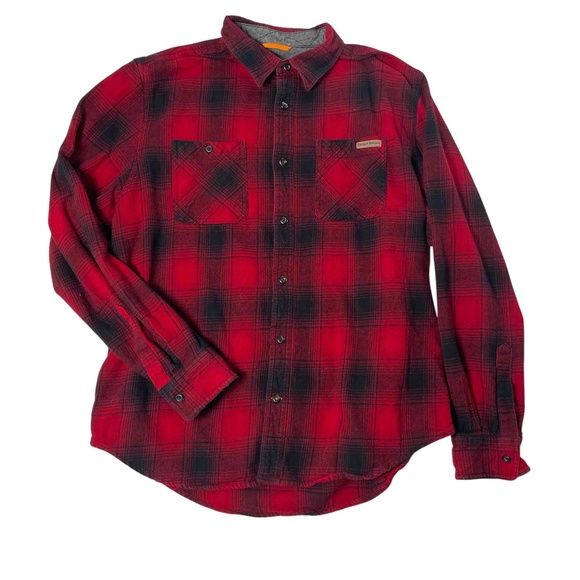 Field And Stream‎ Men's Red Black Plaid Long Sleeve Button Up Flannel Large - Picture 1 of 9